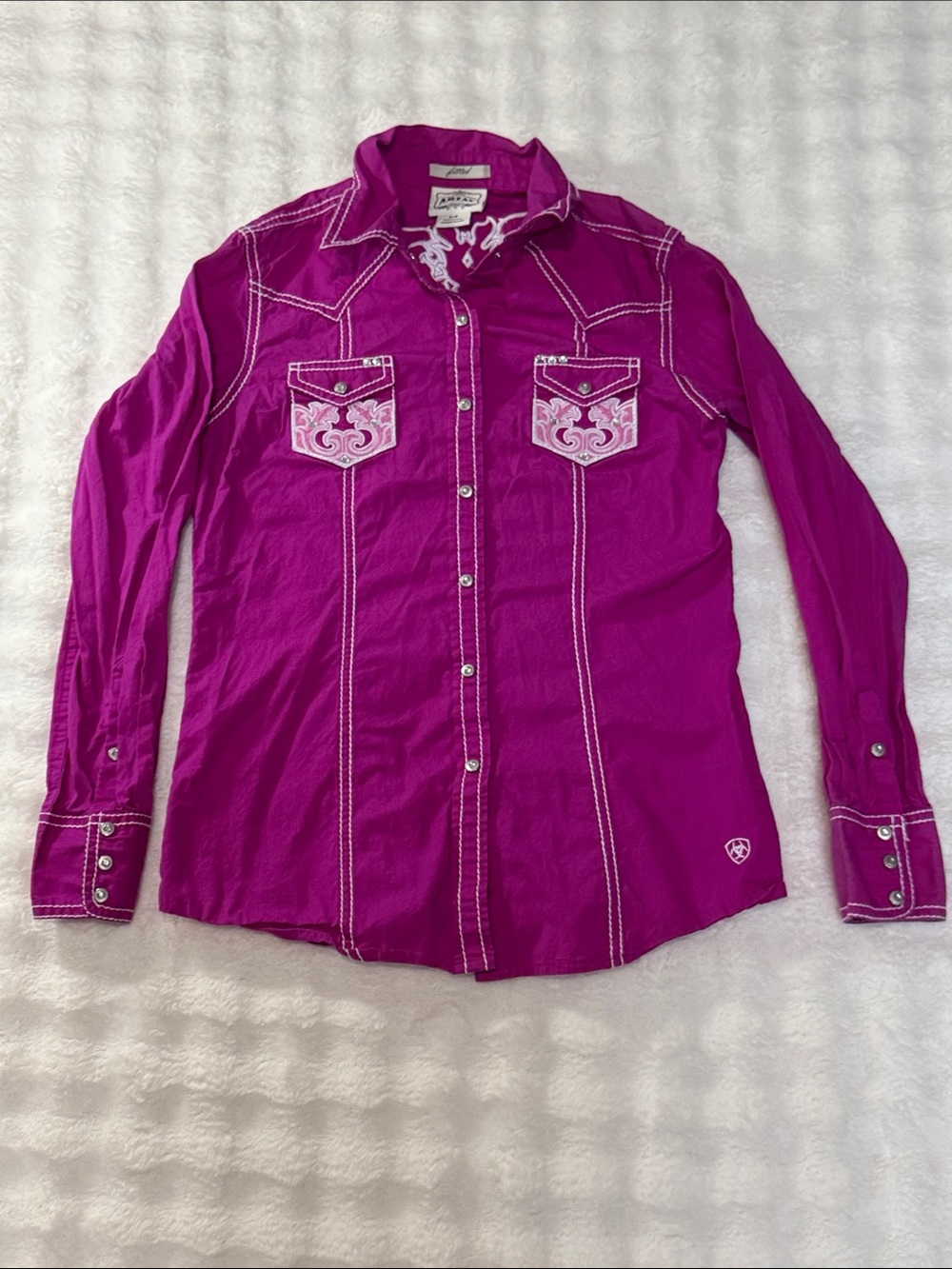 Ariat Fitted Pink Jeweled Western Style Button Up Long Sleeve Shirt Size S/P
